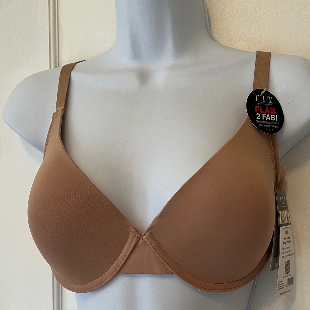 NWT FIT Underwire Support Bra 36D Lightly Padded Bulge Smoothing Comfort Tan